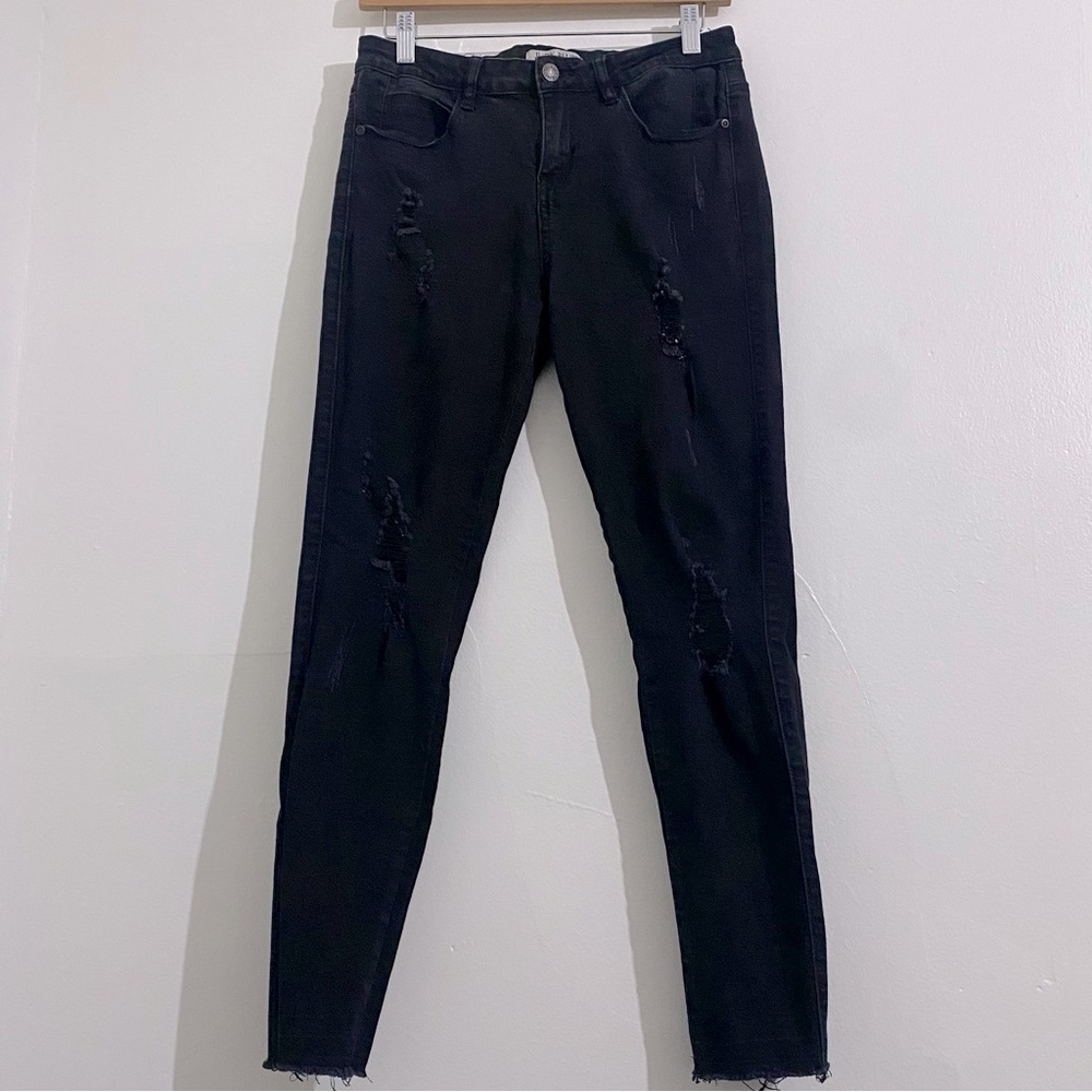 Judy Blue Black Distressed Raw Hem Skinny Denim Jeans Size 9/29